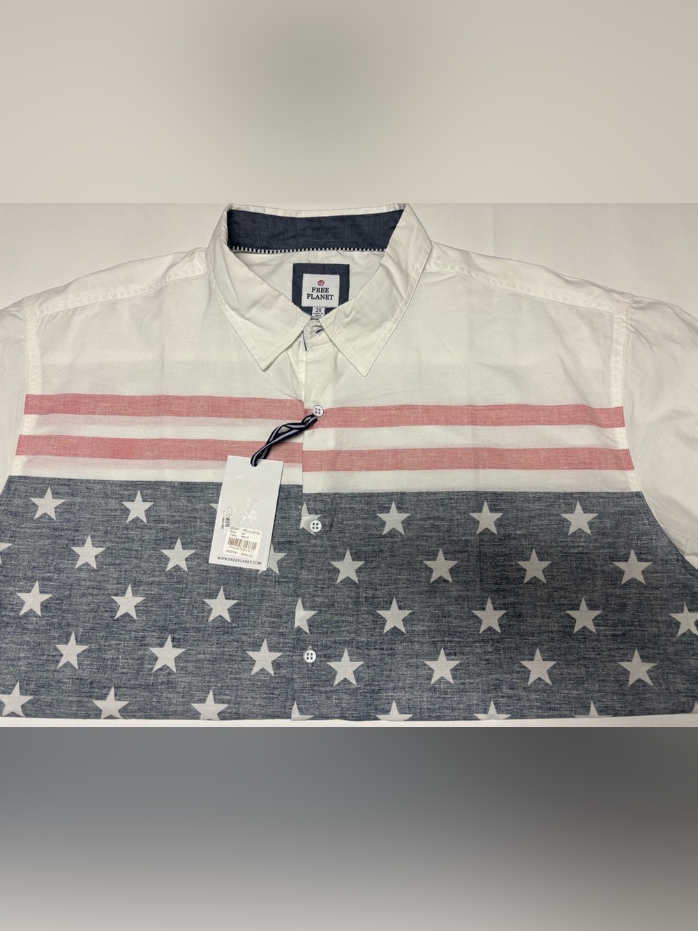 Free Planet White, Red & Navy Star-Print Casual Button-Down Shirt